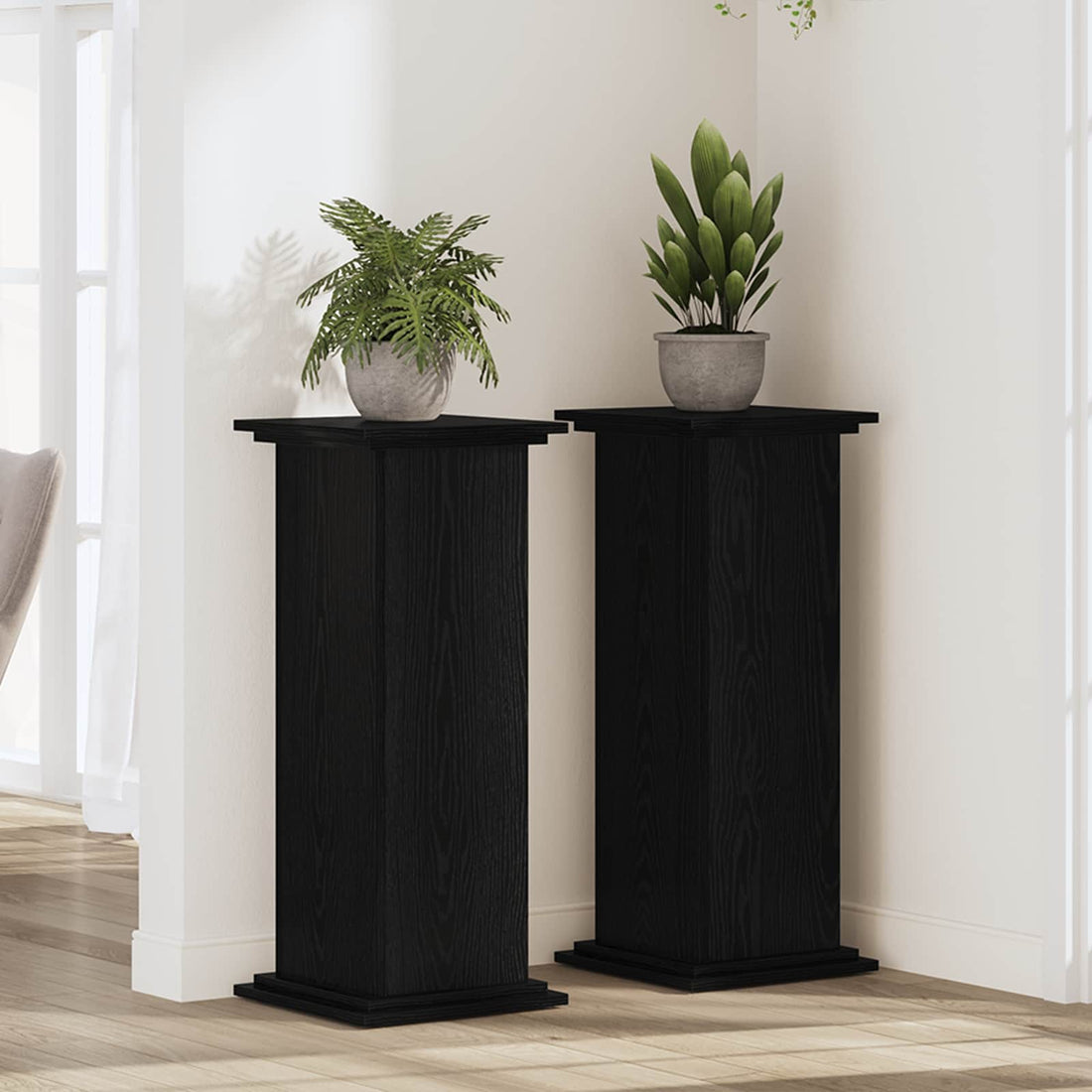vidaXL Soporte de plantas Roble Negro 33 x 33 x 80 cm