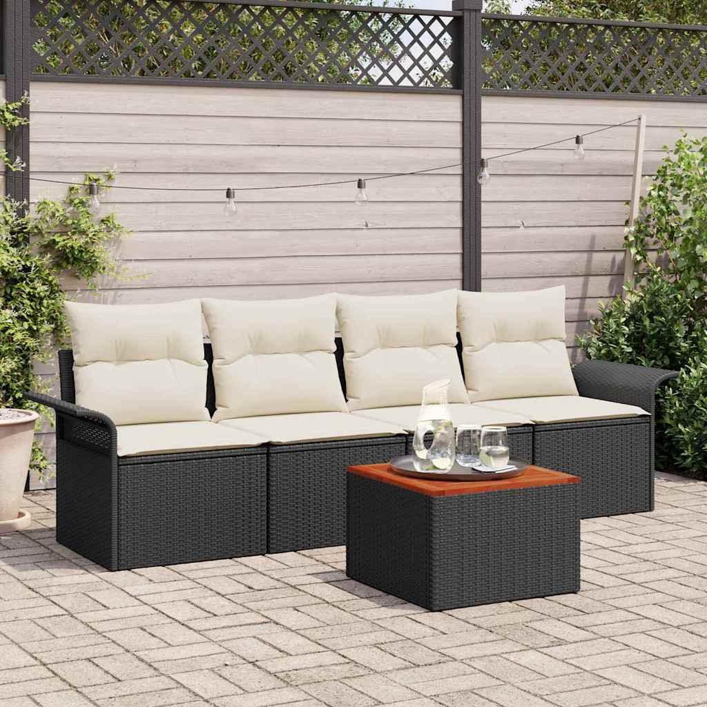 vidaXL Conjunto de sofás de jardín 5 uds. Negro ratán sintético