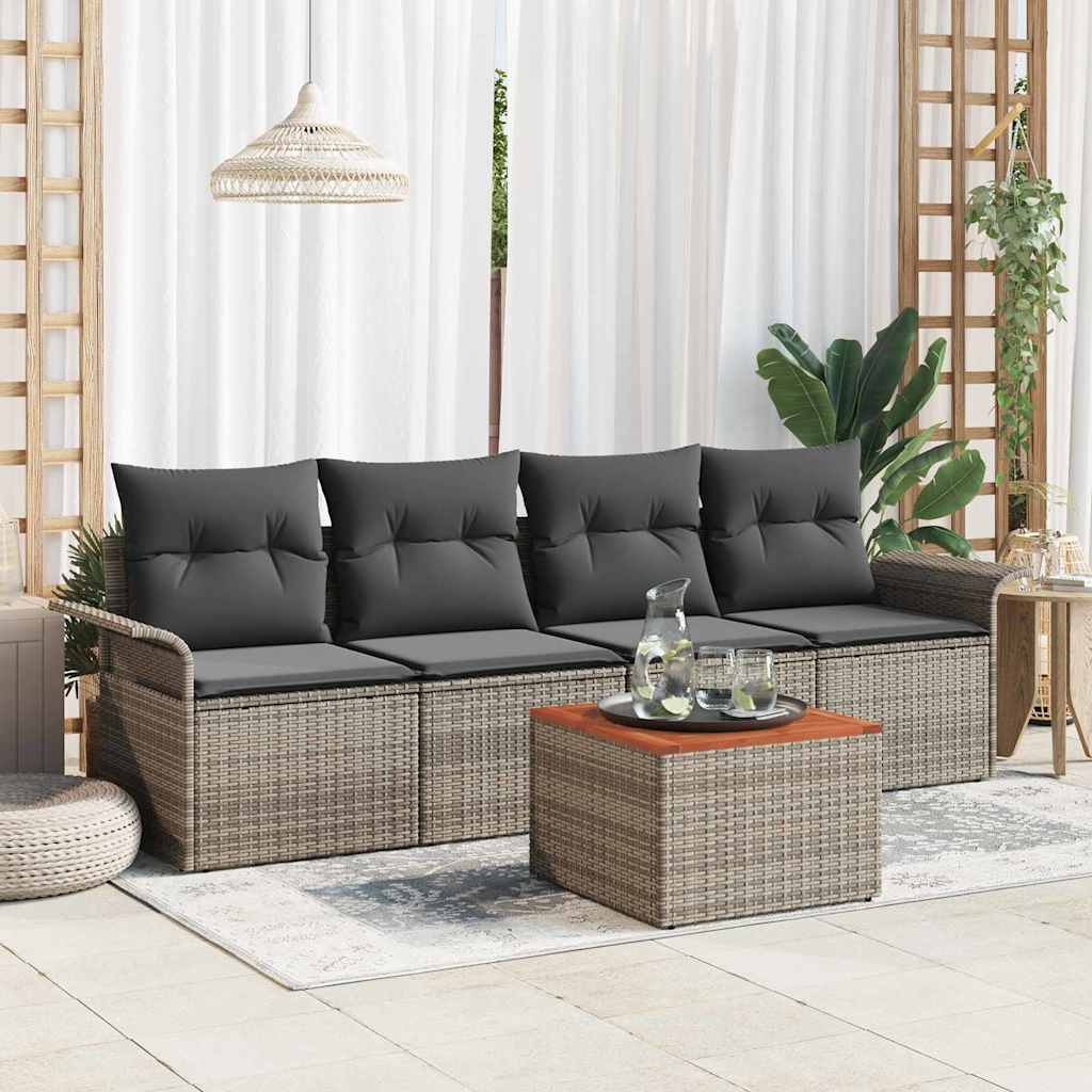 vidaXL Conjunto de sofás de jardín 5 uds. Gris ratán sintético