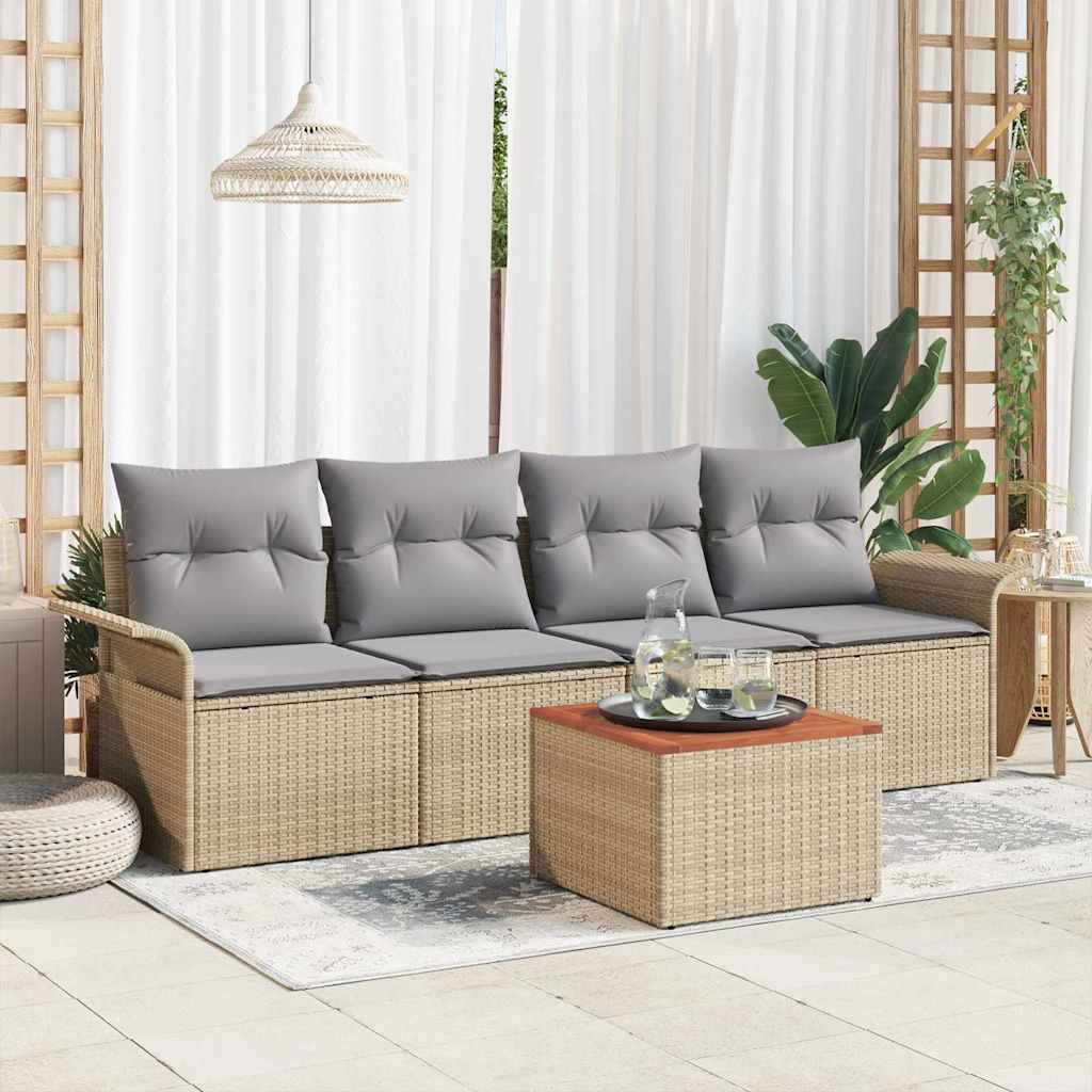 vidaXL Conjunto de sofás de jardín 5 uds. Beige ratán sintético