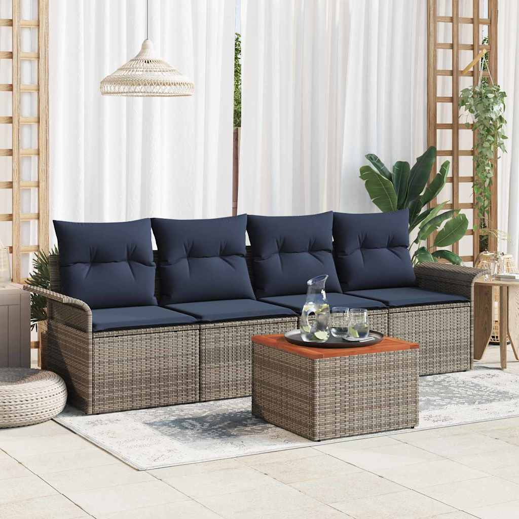 vidaXL Conjunto de sofás de jardín 5 uds. Gris ratán sintético