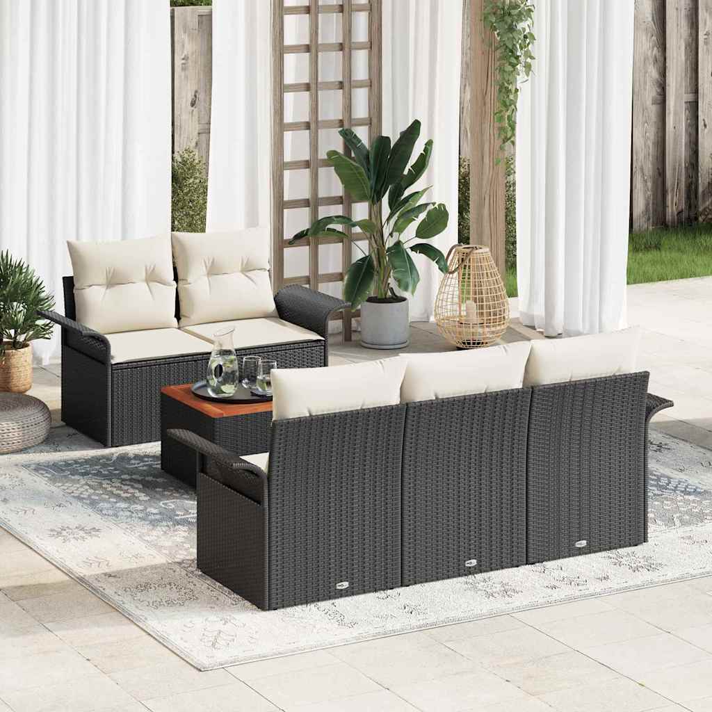 vidaXL Conjunto de sofás de jardín 6 uds. Negro ratán sintético