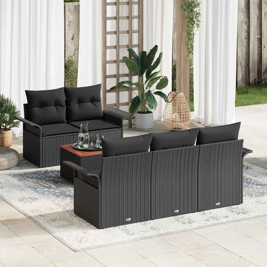 vidaXL Conjunto de sofás de jardín 6 uds. Negro ratán sintético