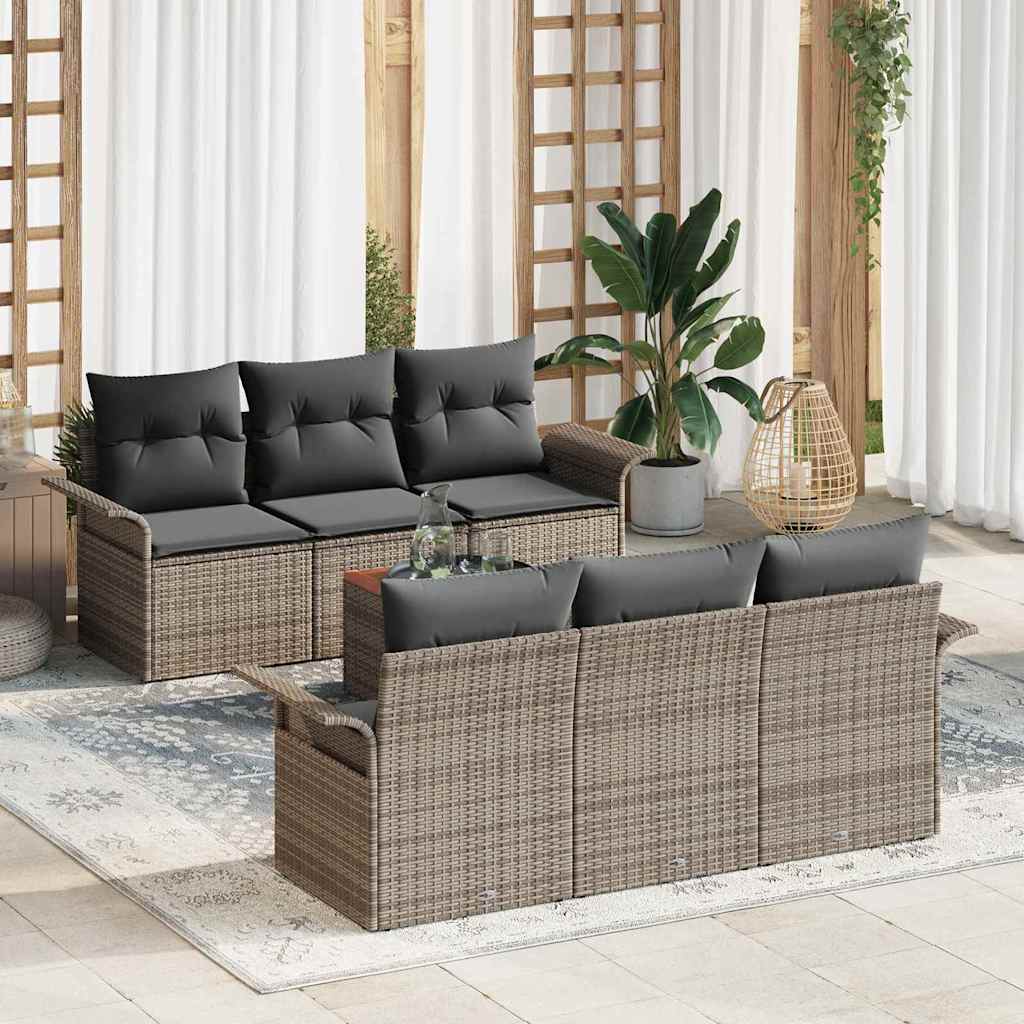 vidaXL Conjunto de sofás de jardín 7 uds. Gris ratán sintético