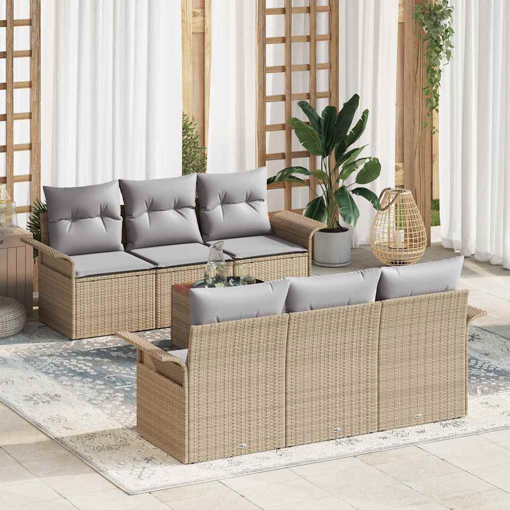 vidaXL Conjunto de sofás de jardín 7 uds. Beige ratán sintético