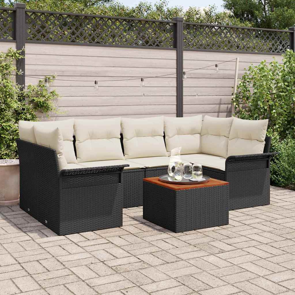 vidaXL Conjunto de sofás de jardín 7 uds. Negro ratán sintético