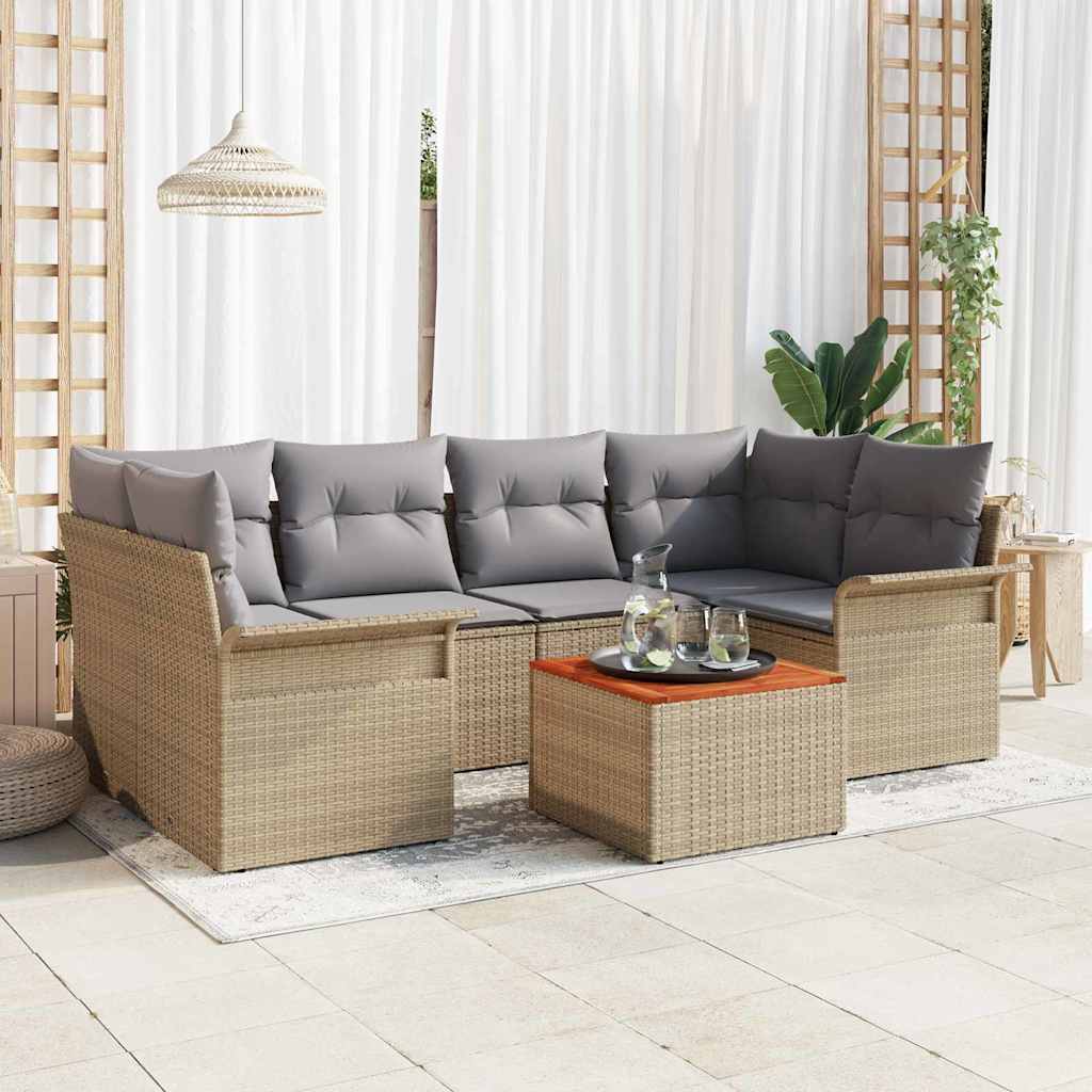 vidaXL Conjunto de sofás de jardín 7 uds. Beige ratán sintético