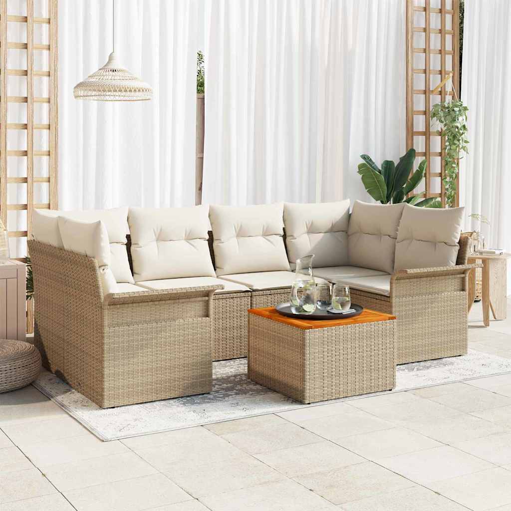 vidaXL Conjunto de sofás de jardín 7 uds. Beige ratán sintético