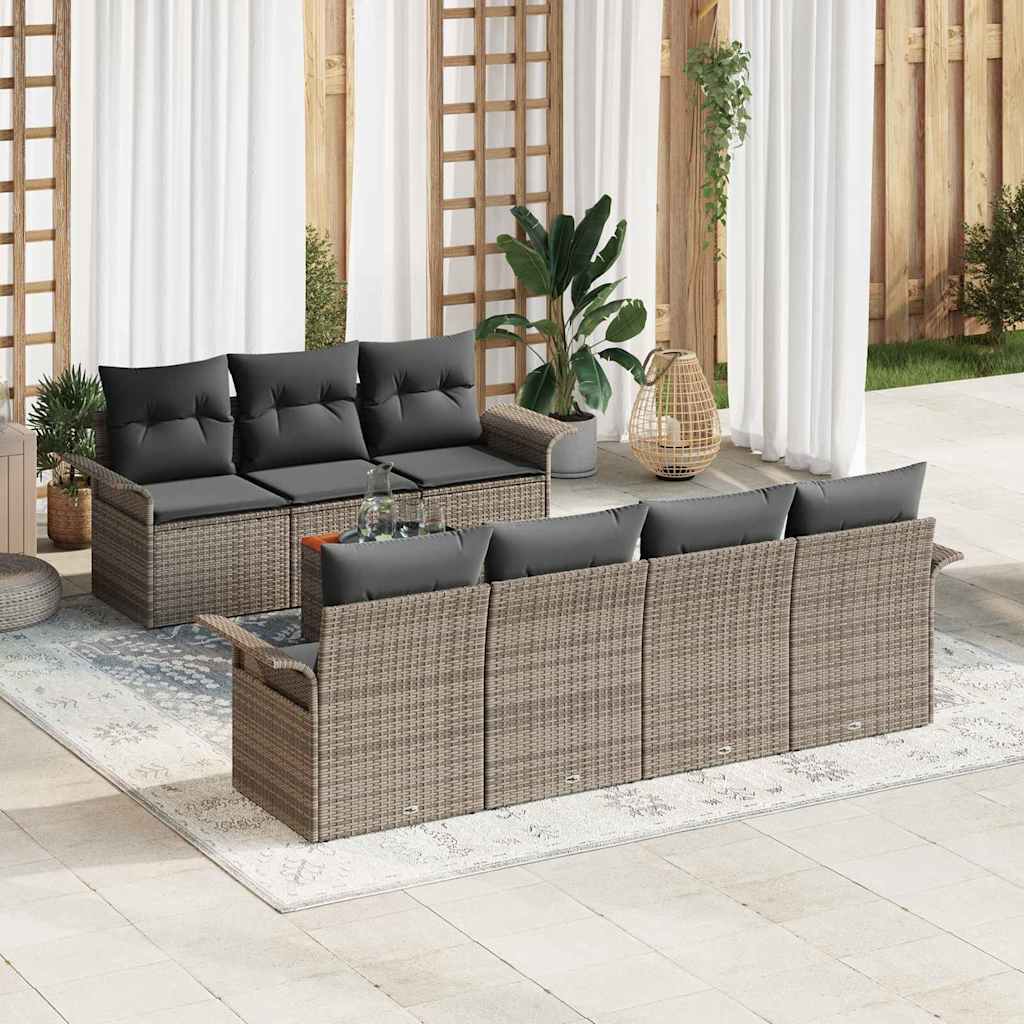 vidaXL Conjunto de sofás de jardín 8 uds. Gris ratán sintético
