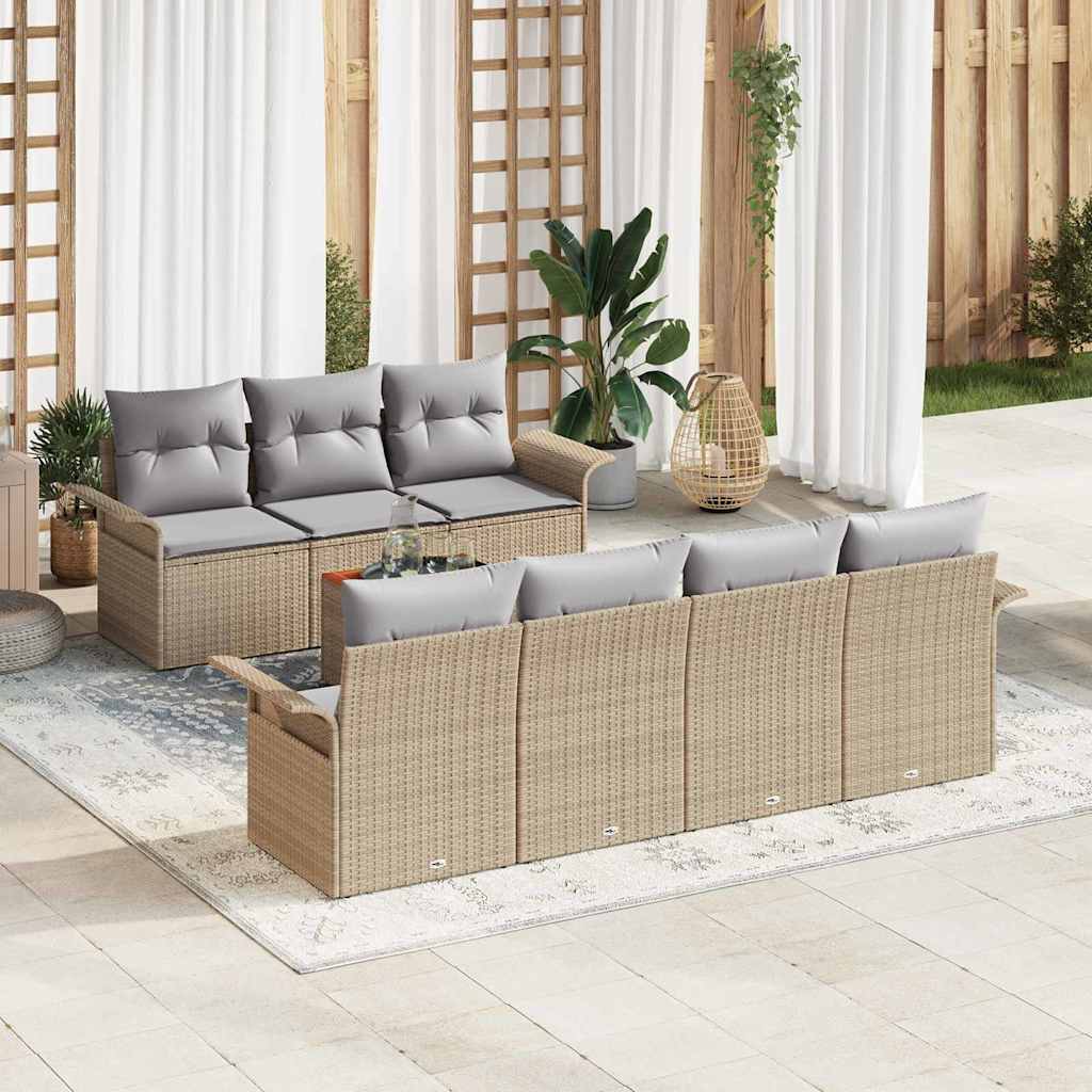 vidaXL Conjunto de sofás de jardín 8 uds. Beige ratán sintético