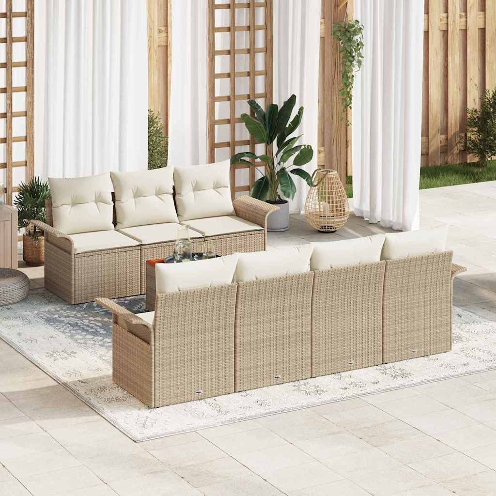 vidaXL Conjunto de sofás de jardín 8 uds. Beige ratán sintético