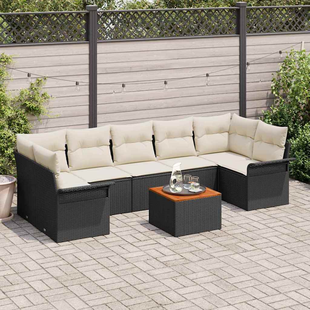 vidaXL Conjunto de sofás de jardín 8 uds. Negro ratán sintético