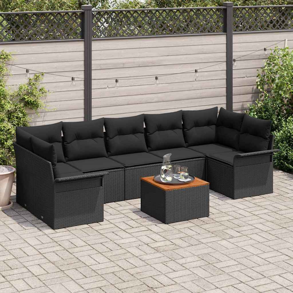vidaXL Conjunto de sofás de jardín 8 uds. Negro ratán sintético