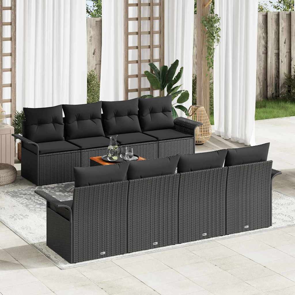 vidaXL Conjunto de sofás de jardín 9 uds. Negro ratán sintético