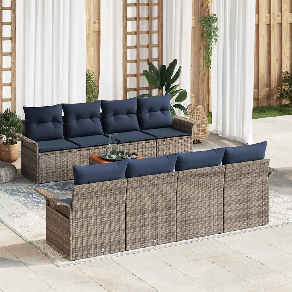 vidaXL Conjunto de sofás de jardín 9 uds. Gris ratán sintético