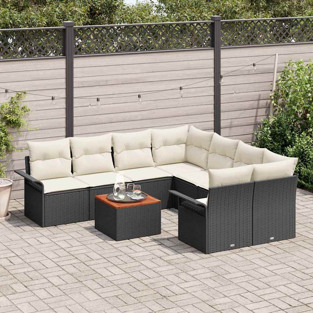 vidaXL Conjunto de sofás de jardín 9 uds. Negro ratán sintético