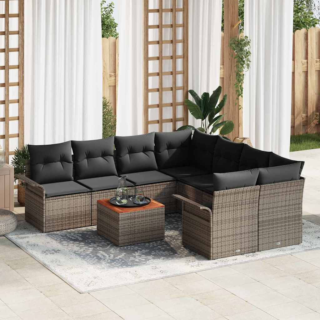 vidaXL Conjunto de sofás de jardín 9 uds. Gris ratán sintético