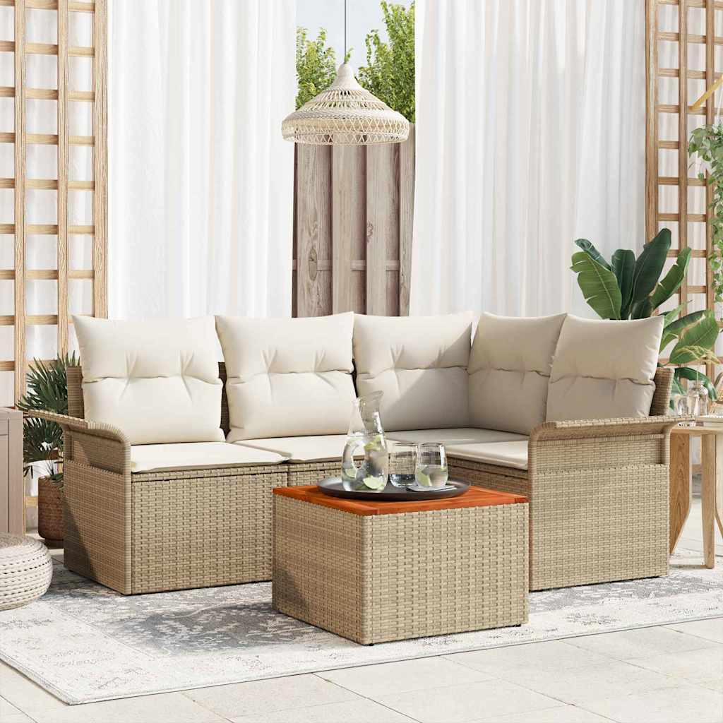vidaXL Conjunto de sofás de jardín 5 uds. Beige ratán sintético