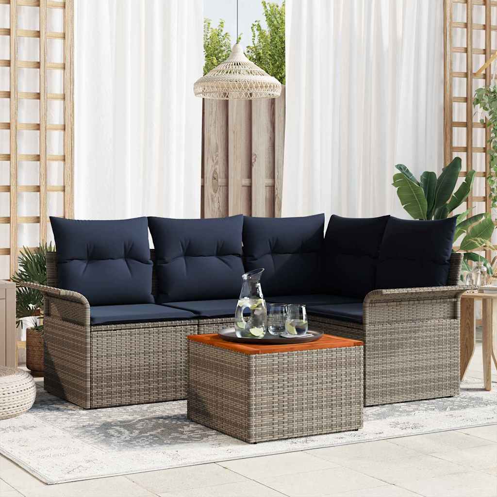 vidaXL Conjunto de sofás de jardín 5 uds. Gris ratán sintético