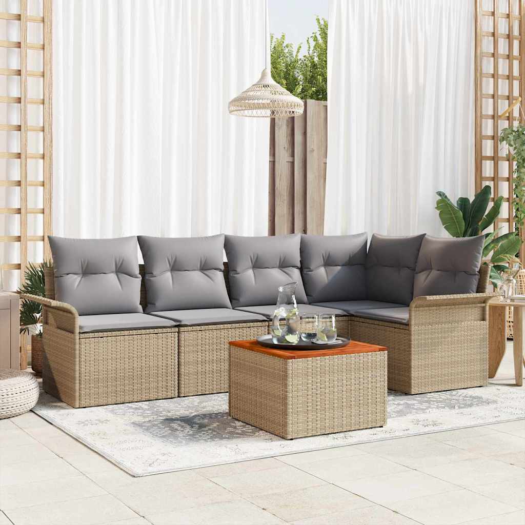 vidaXL Conjunto de sofás de jardín 6 uds. Beige ratán sintético