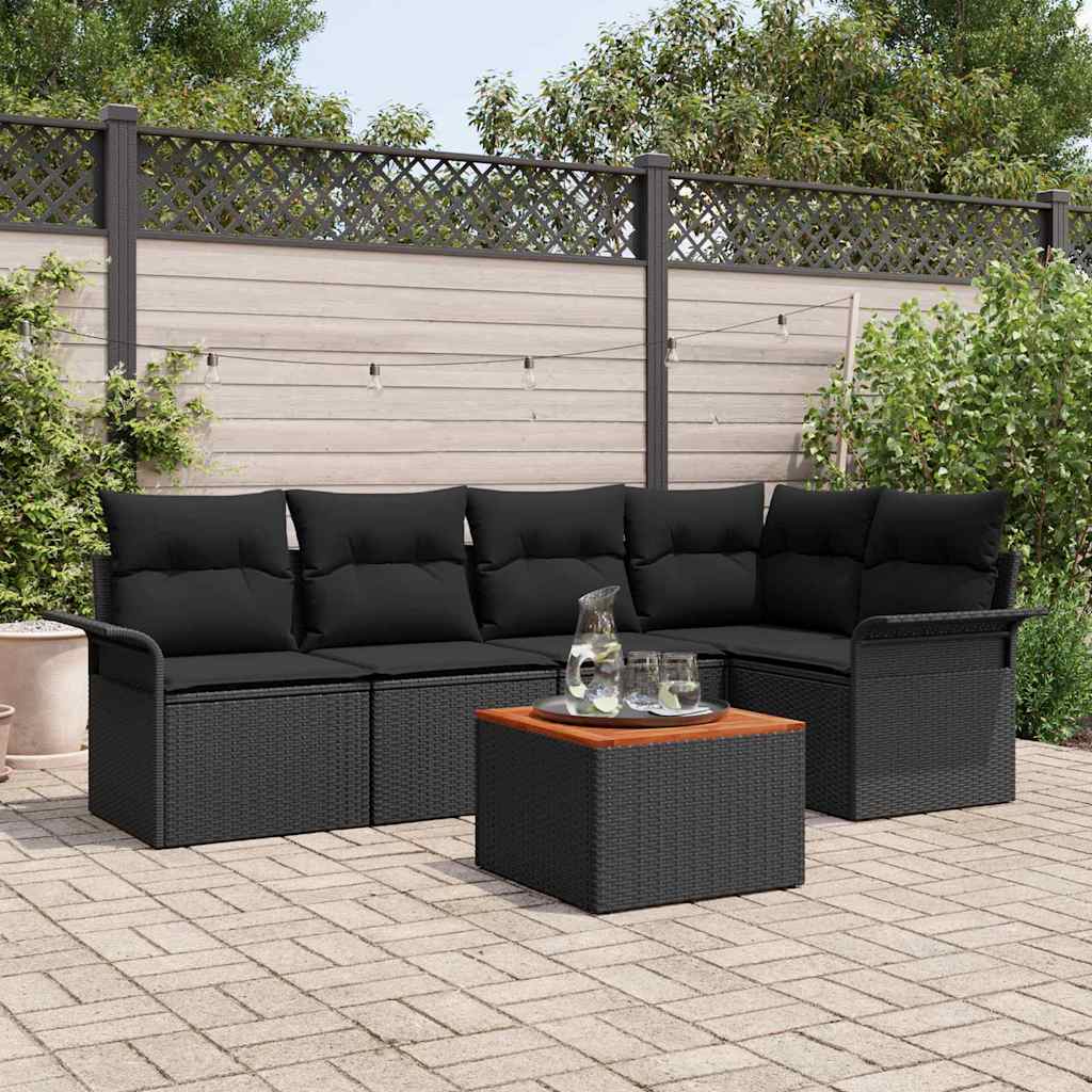 vidaXL Conjunto de sofás de jardín 6 uds. Negro ratán sintético