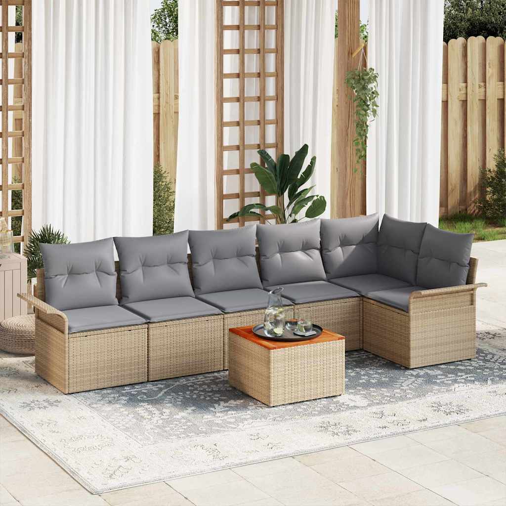 vidaXL Conjunto de sofás de jardín 7 uds. Beige ratán sintético