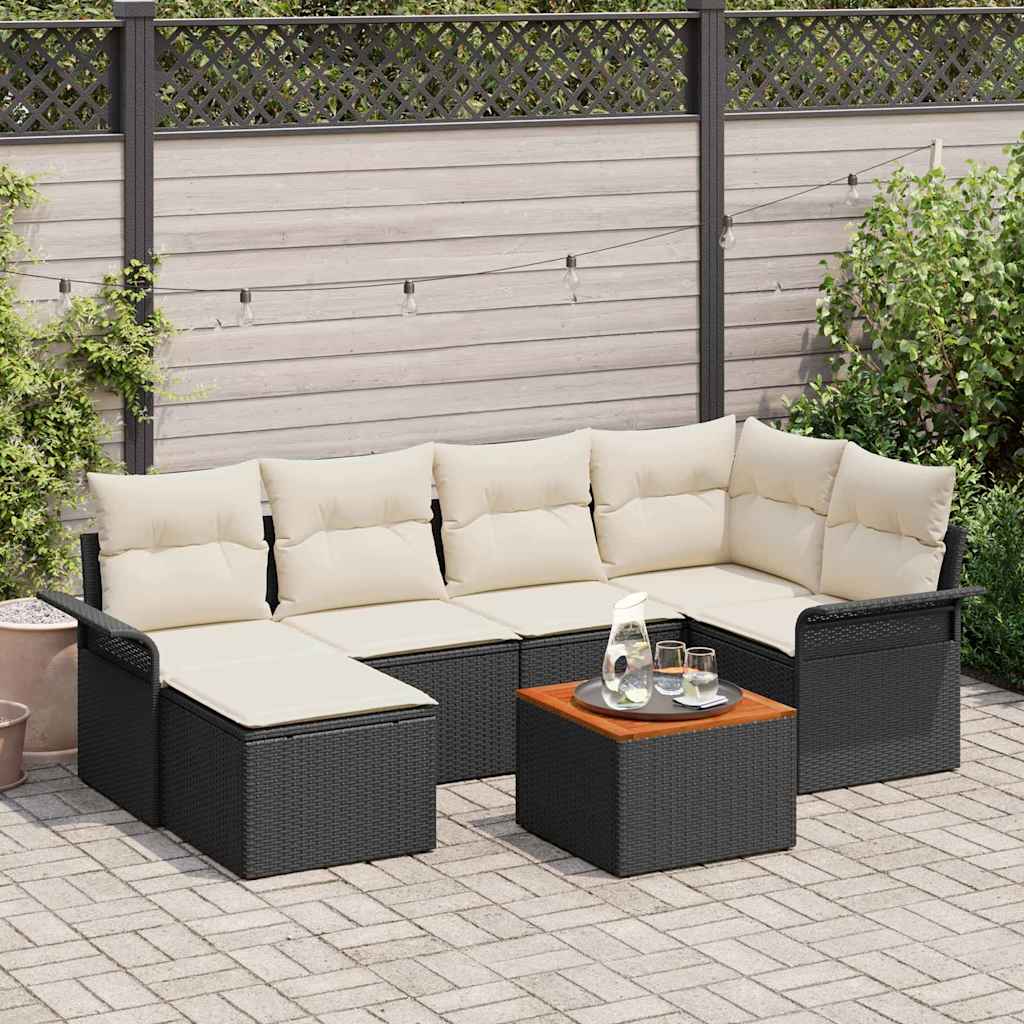 vidaXL Conjunto de sofás de jardín 7 uds. Negro ratán sintético