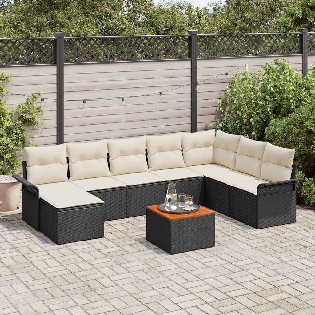 vidaXL Conjunto de sofás de jardín 9 uds. Negro ratán sintético