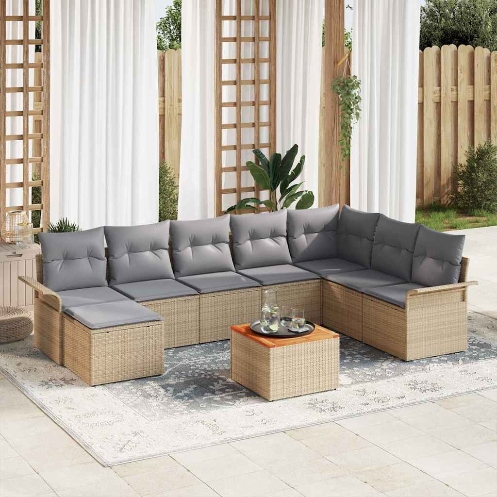 vidaXL Conjunto de sofás de jardín 9 uds. Beige ratán sintético