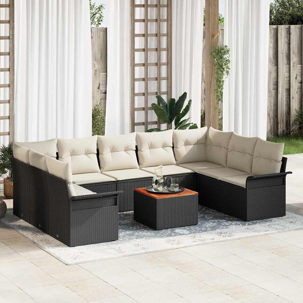 vidaXL Conjunto de sofás de jardín 10 uds. Negro ratán sintético