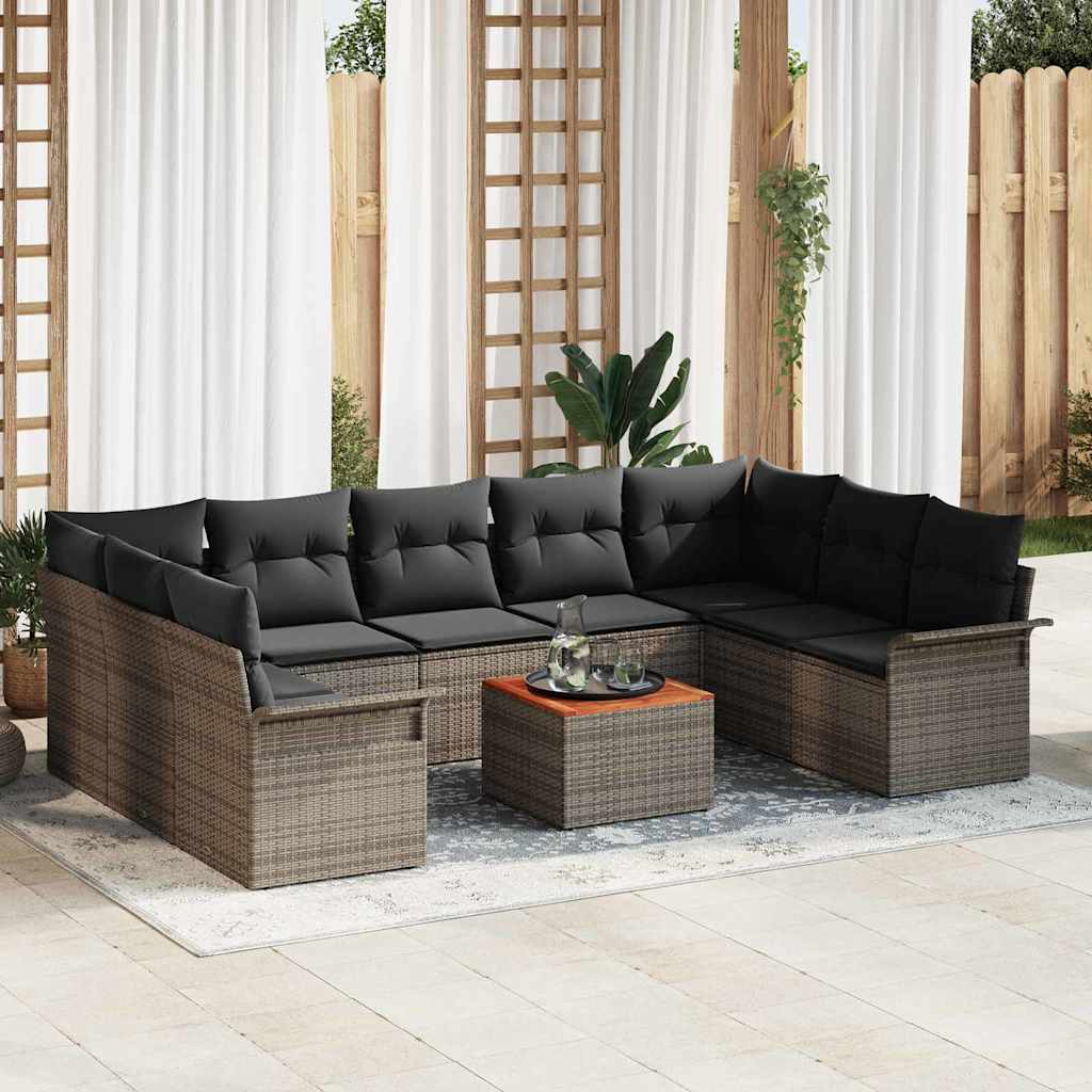 vidaXL Conjunto de sofás de jardín 10 uds. Gris ratán sintético
