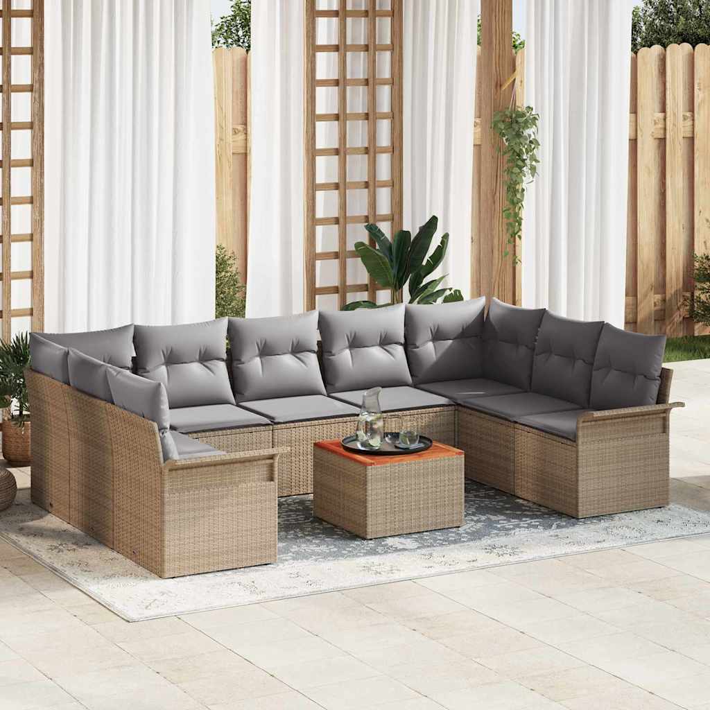 vidaXL Conjunto de sofás de jardín 10 uds. Beige ratán sintético