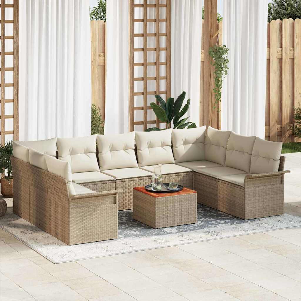 vidaXL Conjunto de sofás de jardín 10 uds. Beige ratán sintético