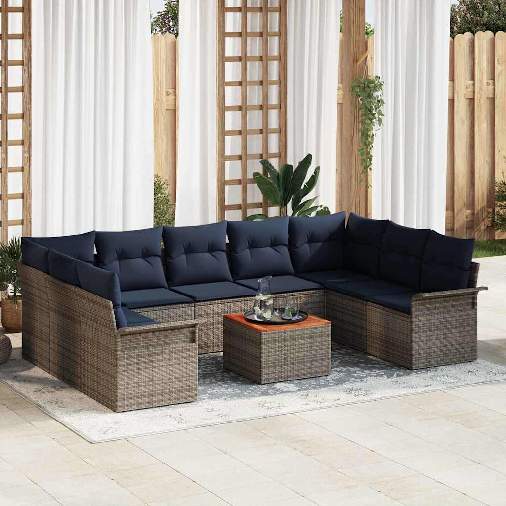 vidaXL Conjunto de sofás de jardín 10 uds. Gris ratán sintético