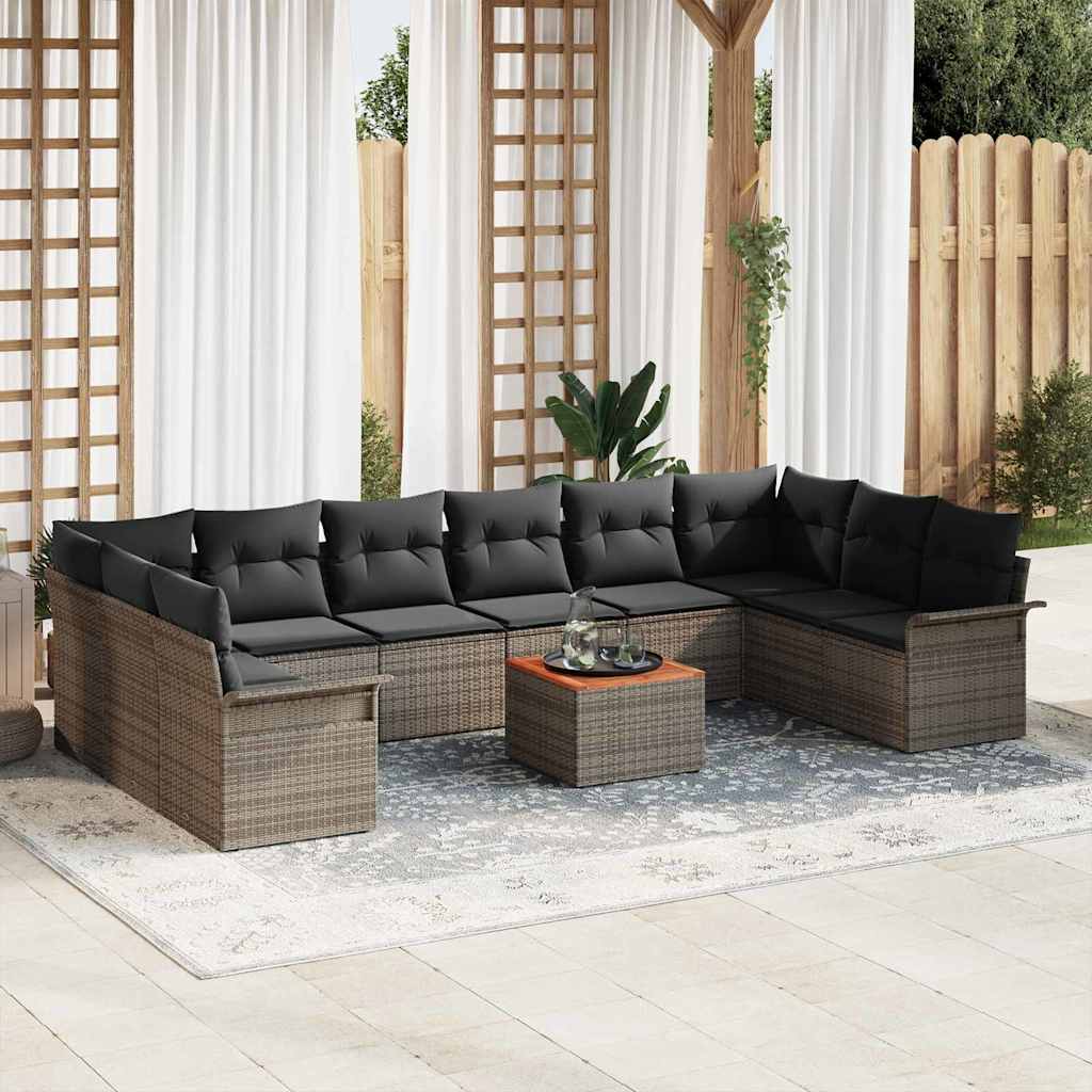 vidaXL Conjunto de sofás de jardín 11 uds. Gris ratán sintético