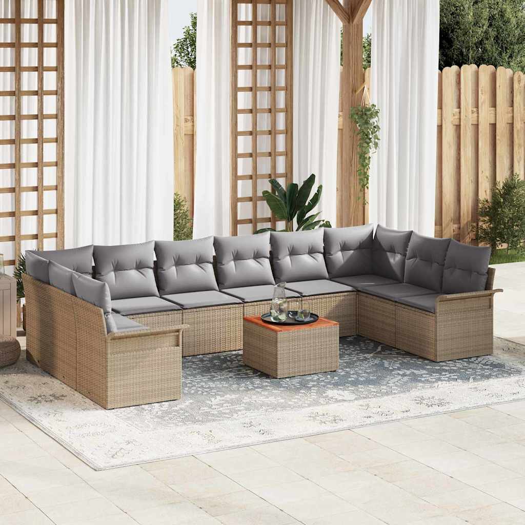 vidaXL Conjunto de sofás de jardín 11 uds. Beige ratán sintético
