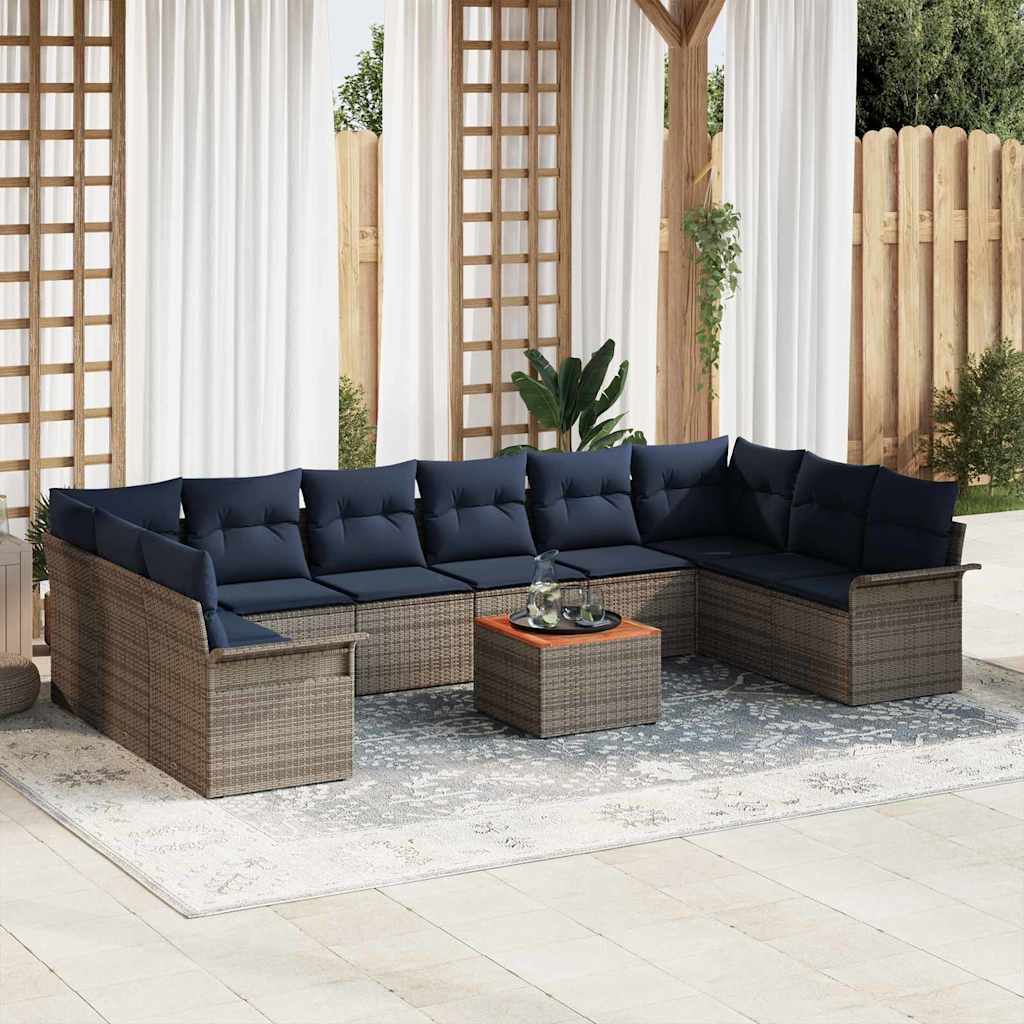 vidaXL Conjunto de sofás de jardín 11 uds. Gris ratán sintético