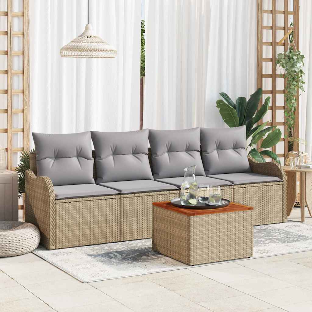 vidaXL Conjunto de sofás de jardín 5 uds. Beige ratán sintético
