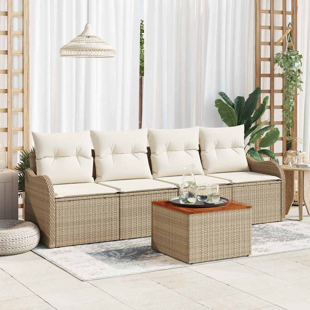vidaXL Conjunto de sofás de jardín 5 uds. Beige ratán sintético