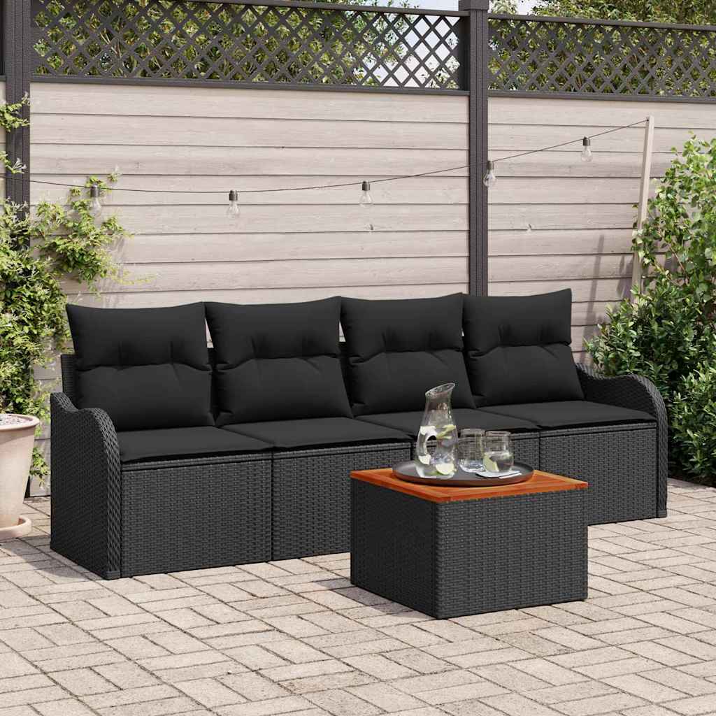 vidaXL Conjunto de sofás de jardín 5 uds. Negro ratán sintético