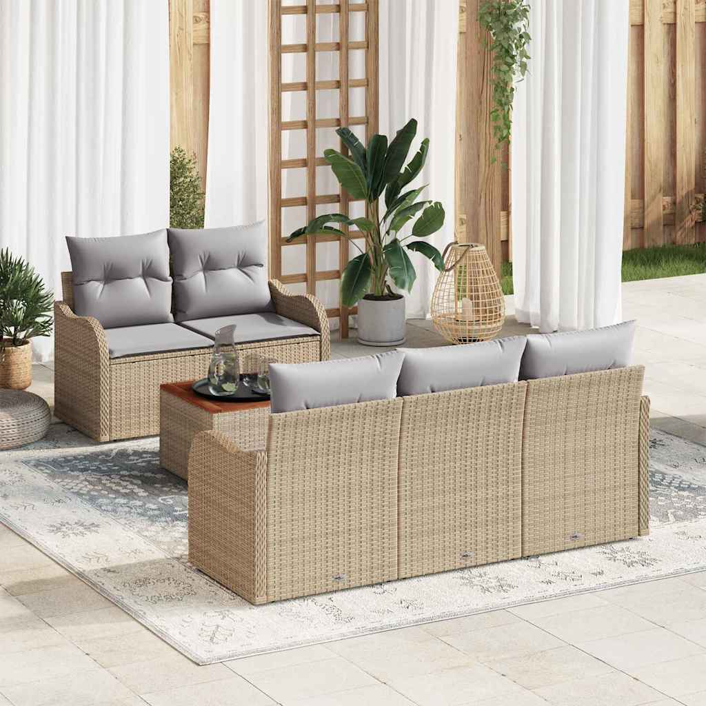 vidaXL Conjunto de sofás de jardín 6 uds. Beige ratán sintético