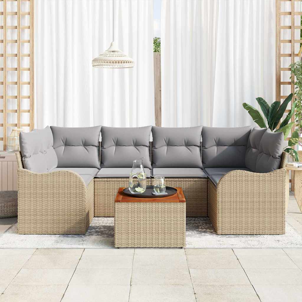 vidaXL Conjunto de sofás de jardín 7 uds. Beige ratán sintético