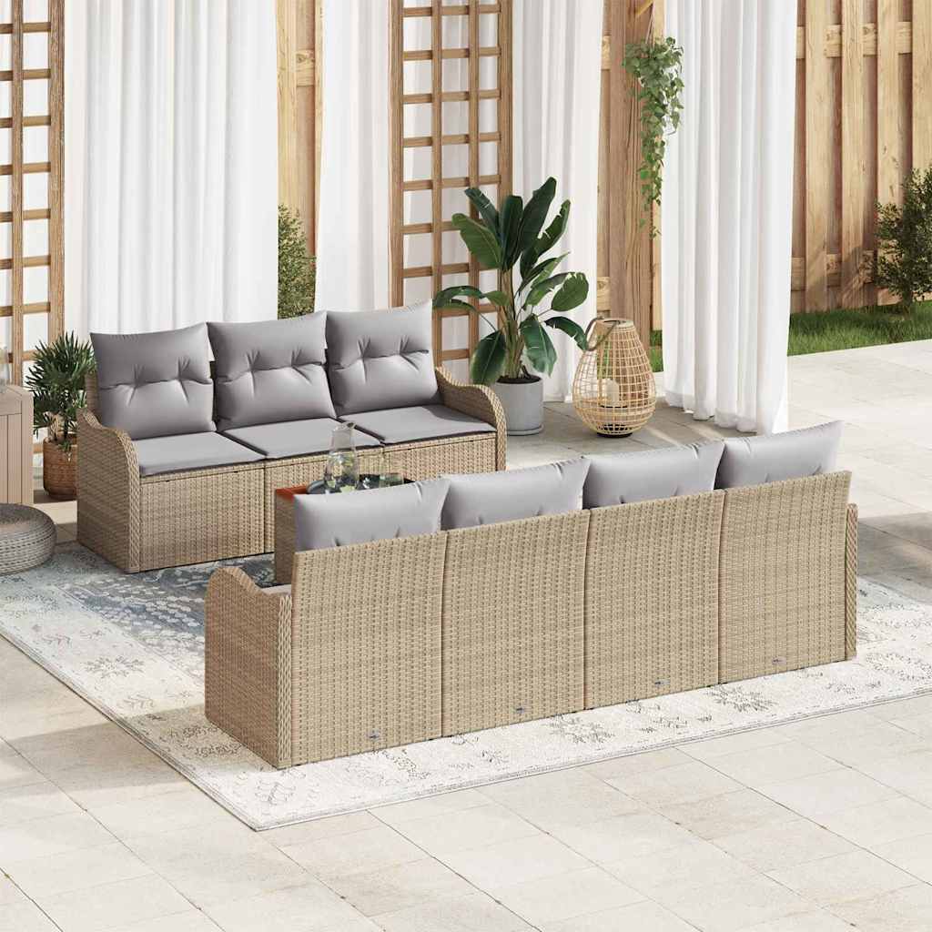vidaXL Conjunto de sofás de jardín 8 uds. Beige ratán sintético