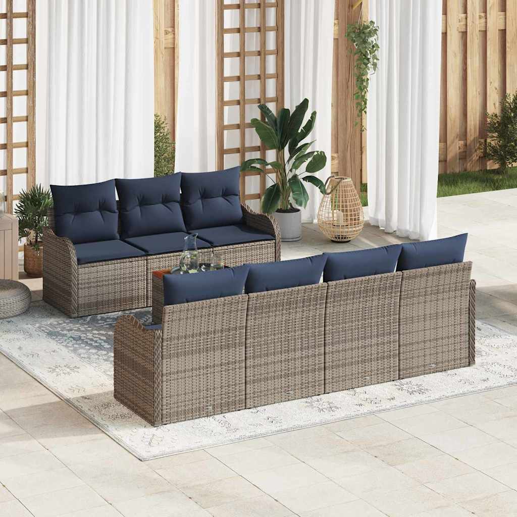 vidaXL Conjunto de sofás de jardín 8 uds. Gris ratán sintético
