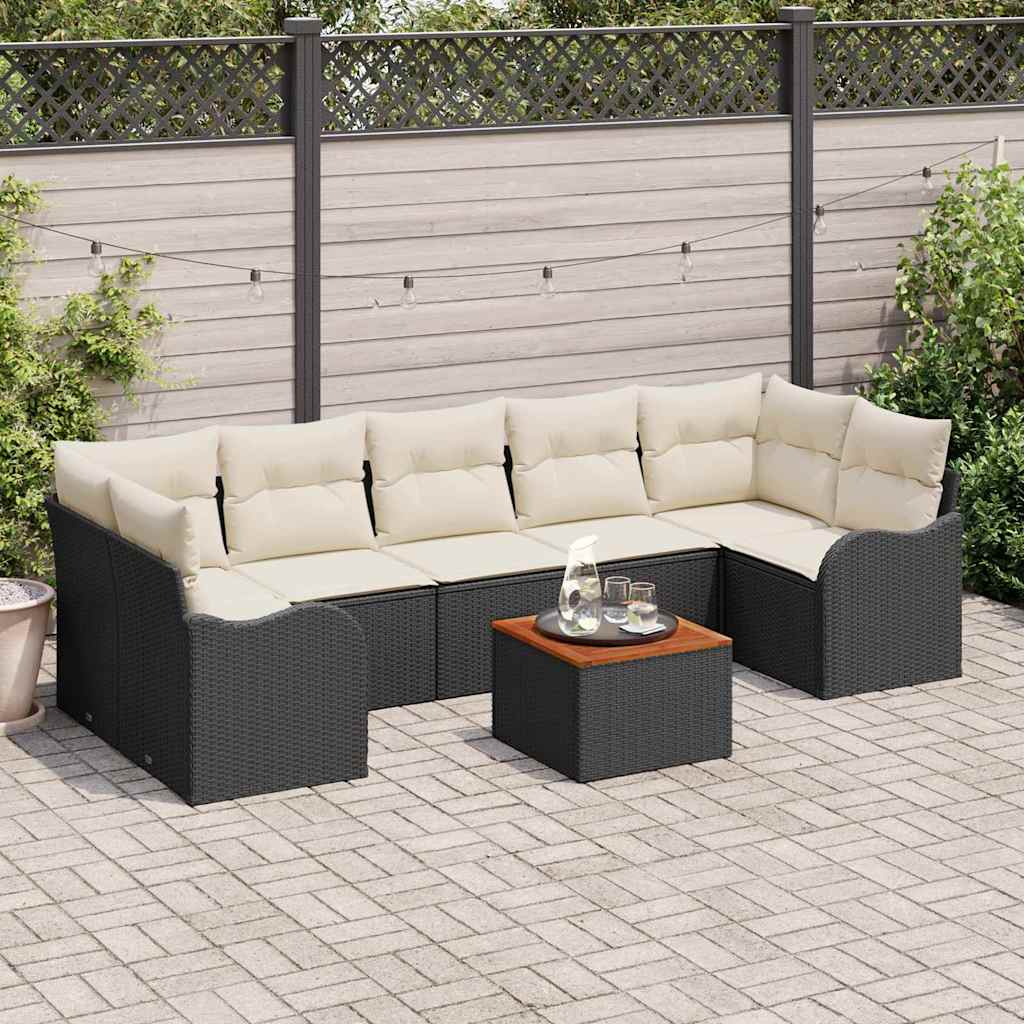 vidaXL Conjunto de sofás de jardín 8 uds. Negro ratán sintético