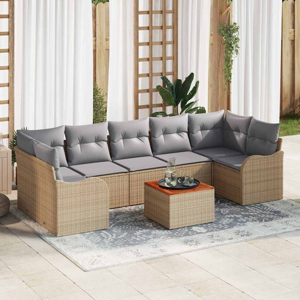 vidaXL Conjunto de sofás de jardín 8 uds. Beige ratán sintético