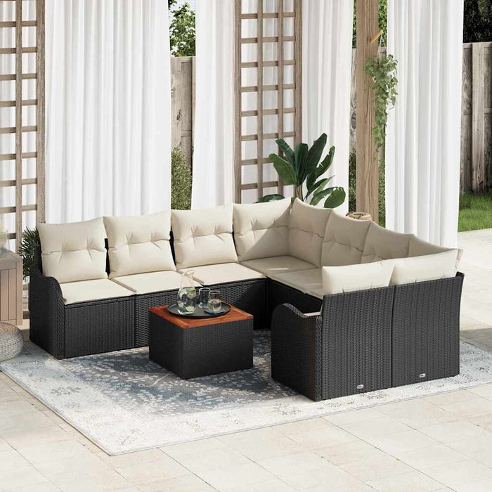vidaXL Conjunto de sofás de jardín 9 uds. Negro ratán sintético