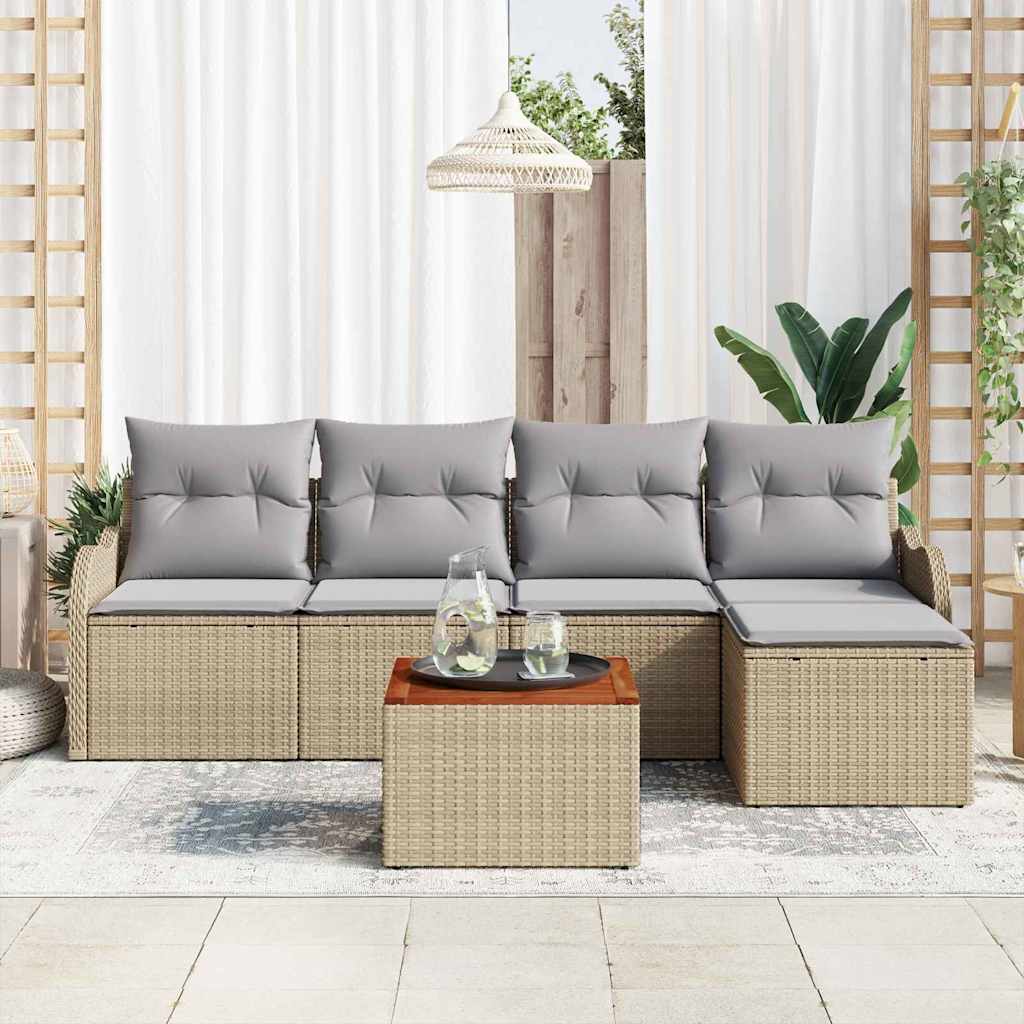 vidaXL Conjunto de sofás de jardín 6 uds. Beige ratán sintético