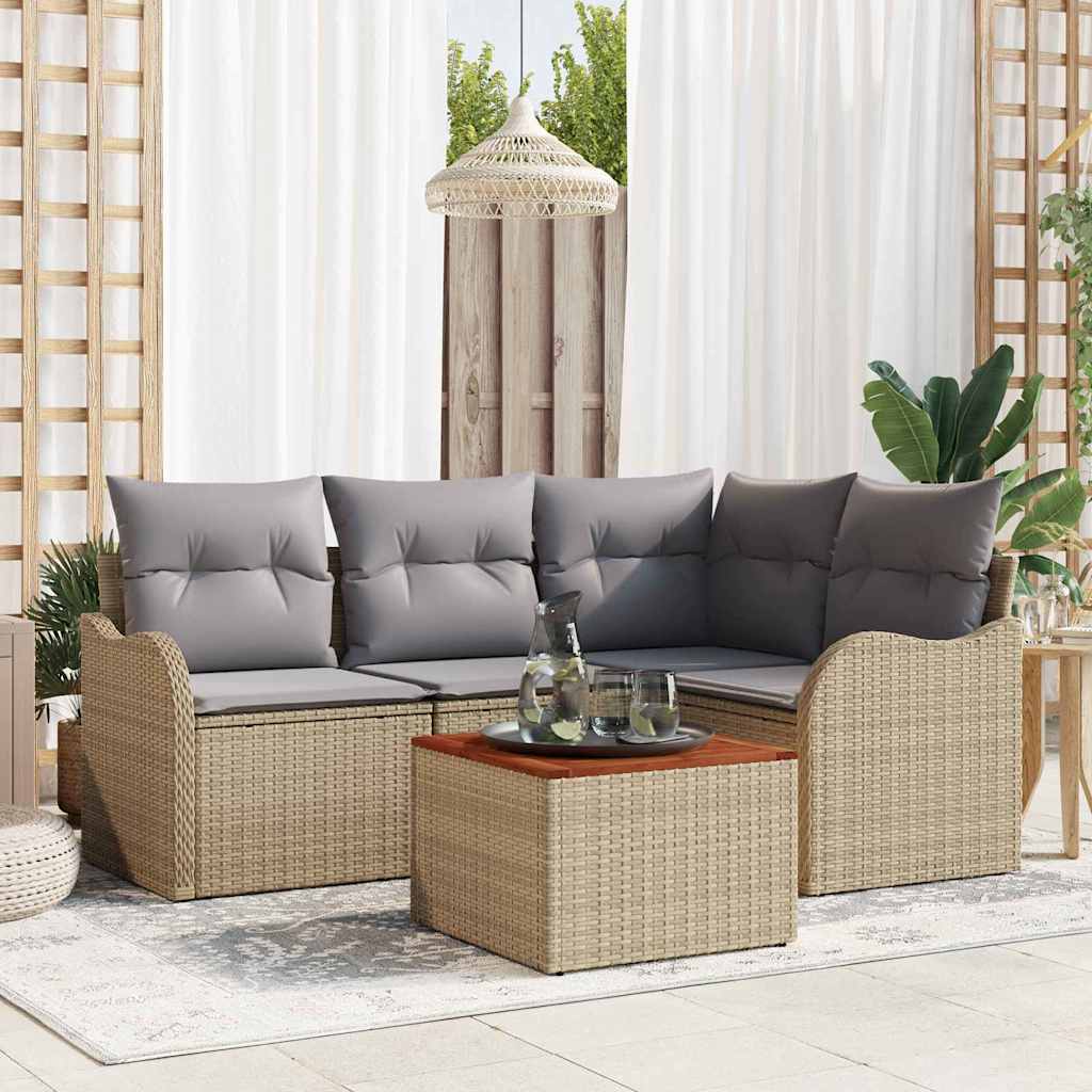 vidaXL Conjunto de sofás de jardín 5 uds. Beige ratán sintético