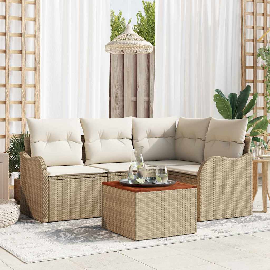 vidaXL Conjunto de sofás de jardín 5 uds. Beige ratán sintético